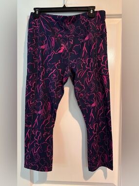 Avia High Rise Leggings L 12-14 Pink Floral Print Athletic Workout